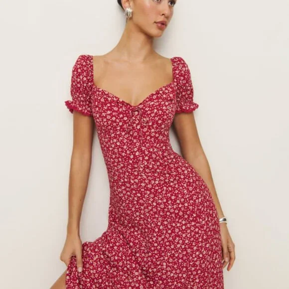 NWT Reformation Shyla Dress Red Floral Midi Last Tango Size 6 - Picture 2 of 7